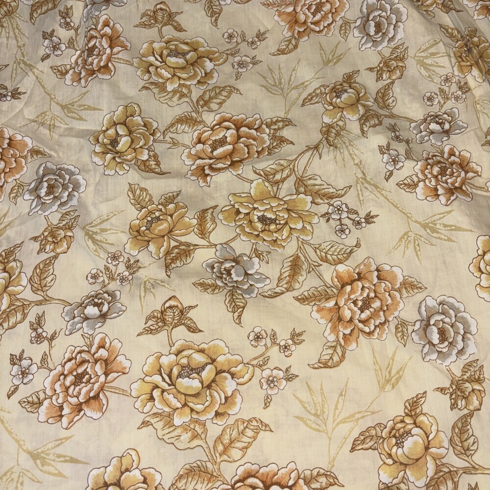 Vintage 70s Dan River Dantrel Yellow Floral Fitted Sheet Double Full Muslin MINT